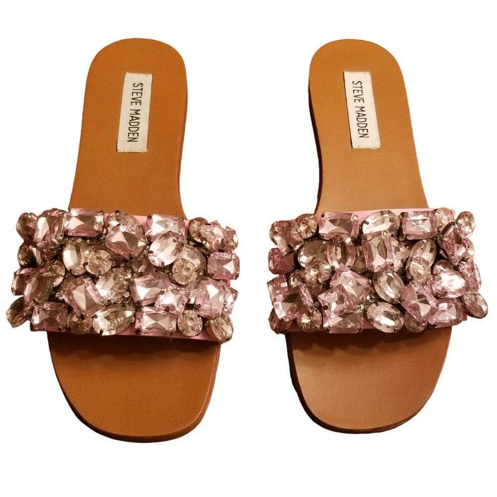 EUC | Steve Madden Women's Brielle | Pink | Embellished Flat Sandals | Size: 6M
